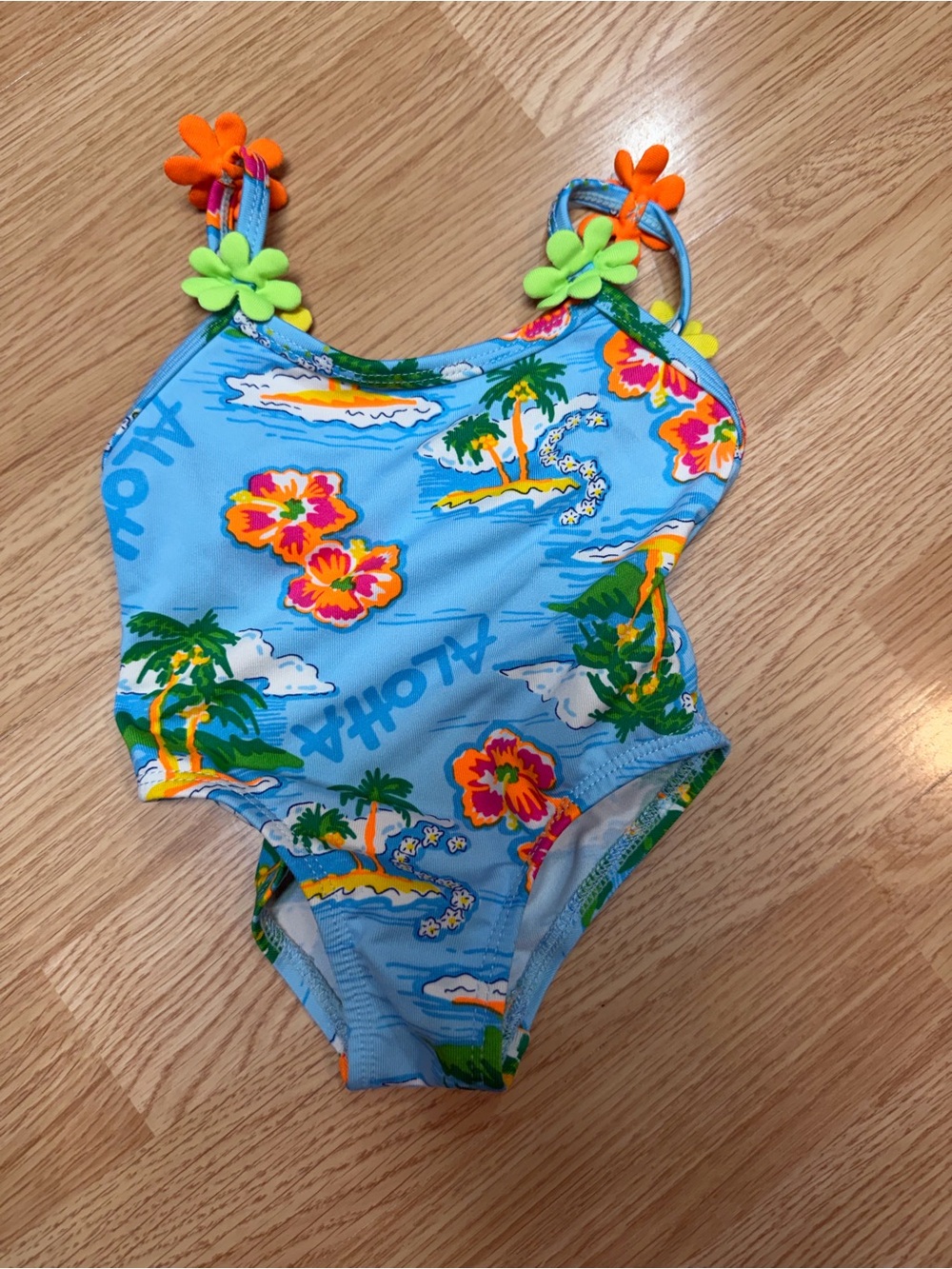 Circo Girls Tropical Floral One Piece Swimsuit Blue Hawaiian Beach 12 Months